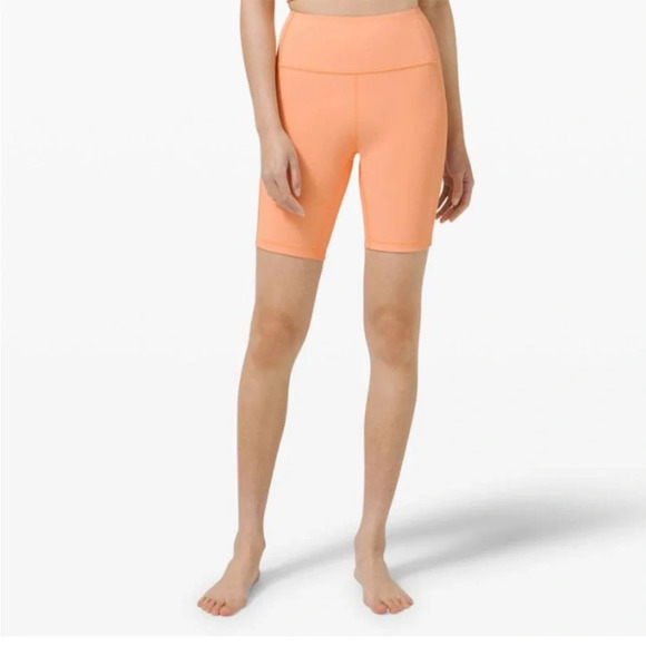 Lululemon Ribbed Contoured High Rise Short Malibu Peach Bike Shorts Size 6 B39 - Picture 3 of 6